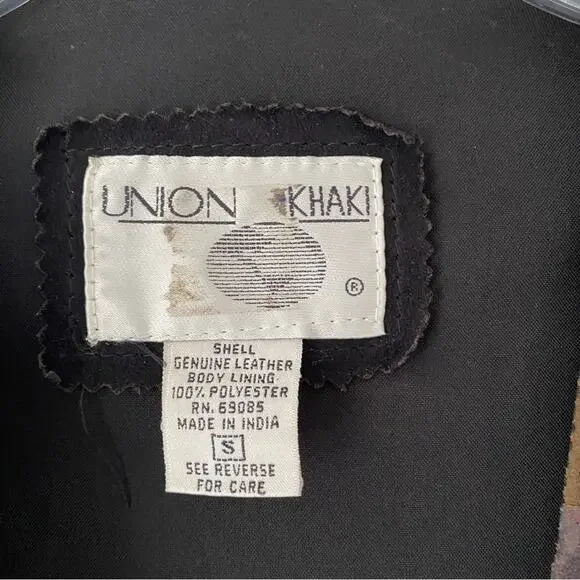 Union Khaki Vintage Suede Leather Patchwork Vest size small - Picture 6 of 6